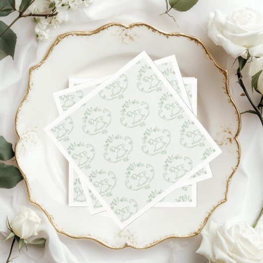  schommelpaard Toile Sage groen baby shower Servet