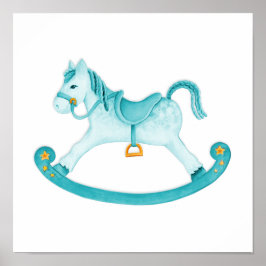 Schommelpaard watercolor kunst kinderkamer poster