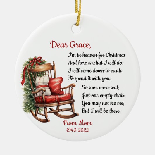 Schommelstoel Kerstmis in de hemel Foto Memorial Keramisch Ornament (Voorkant)