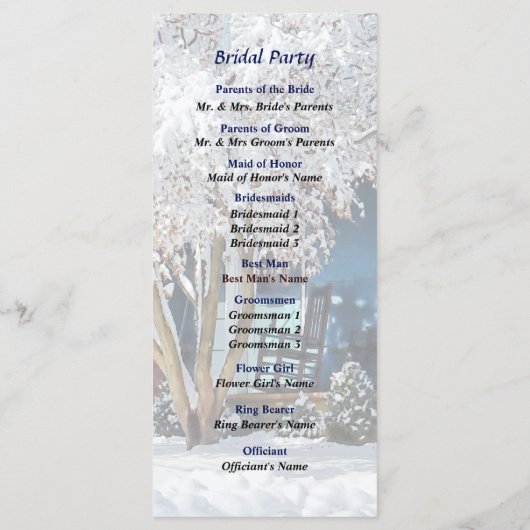 Schommelstoel op veranda in de winter bruiloft pro programmakaart (Achterkant)