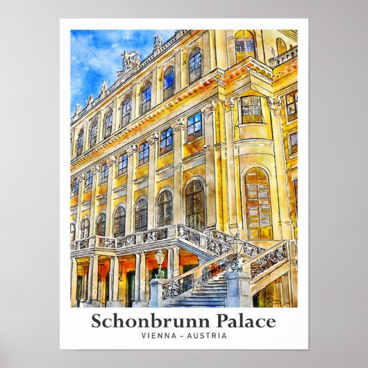 Schonbrunn Palace Vienna Oostenrijk Reizen Waterve Poster (Voorkant)