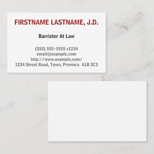Schone barrister bij het Visitekaartje van de wet (Voorkant / Achterkant)