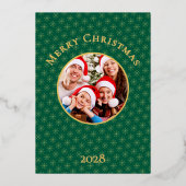 Schone bosgroene sneeuwvlokken kerstgoud folie feestdagenkaart (Voorkant)
