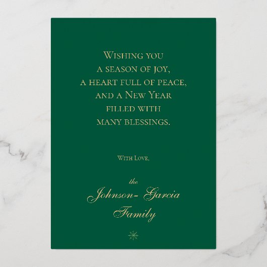Schone bosgroene sneeuwvlokken kerstgoud folie feestdagenkaart (Achterkant)