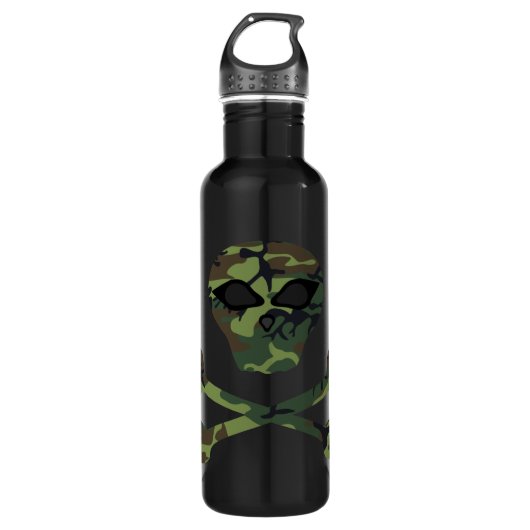 Schone Camo Skull en Crossbones Waterfles (Voorkant)