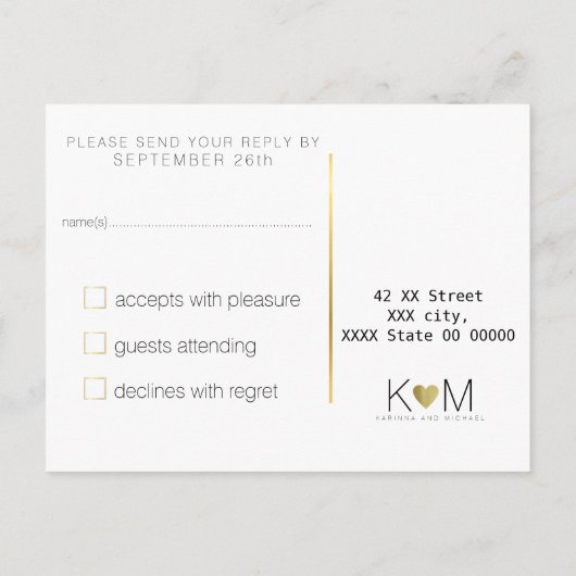 Schone & duidelijke bruiloft RSVP Uitnodiging Briefkaart (Achterkant)