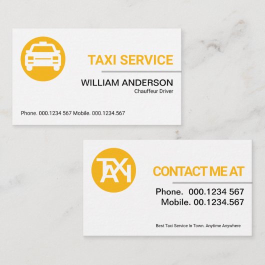 Schone eenvoudige, eenvoudige, professionele taxic visitekaartje (Voorkant / Achterkant)