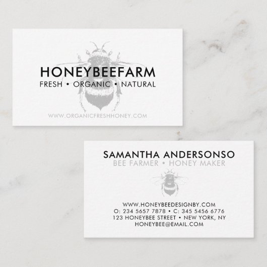 Schone, eenvoudige honing van bijen visitekaartje (Voorkant / Achterkant)
