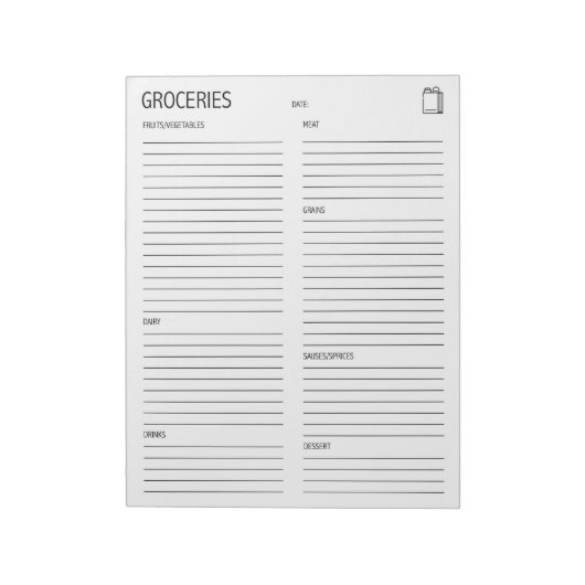 Schone + eenvoudige lijst met kruideniers notitieblok (Linkerzijde)