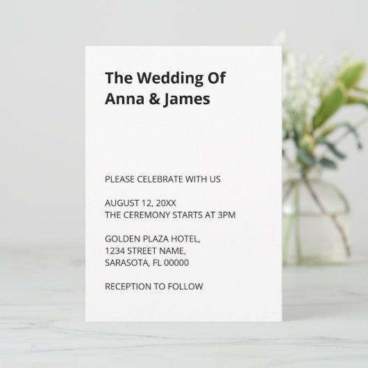 Schone Eenvoudige Moderne Huwelijksuitnodiging Kaart (Staand voorkant)