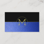 Schone Elegant Monogram Blauw Faux Leder en zwart Visitekaartje (Voorkant)