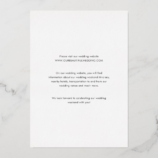 Schone elegante bruiloft folie uitnodiging (Achterkant)