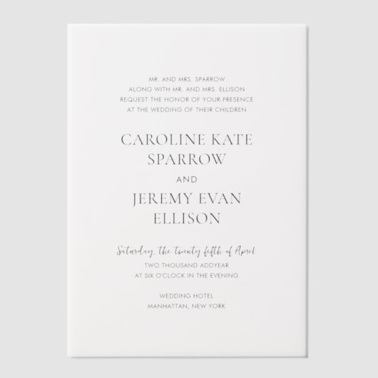 Schone elegante bruiloft vellum uitnodigingen (Voorkant)