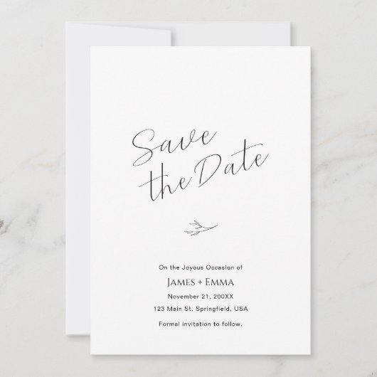 Schone en elegante bruiloft Save the Date Kaart (Voorkant)