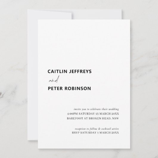 Schone en moderne zwarte en witte bruiloft kaart (Voorkant)