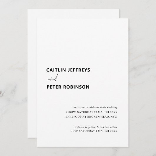 Schone en moderne zwarte en witte bruiloft kaart (Voorkant / Achterkant)