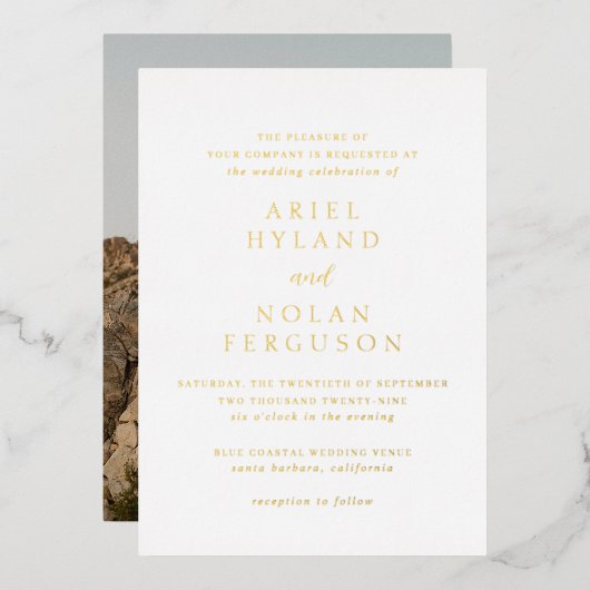 Schone foto Moderne bruiloft Folie Uitnodiging (Voorkant / Achterkant)