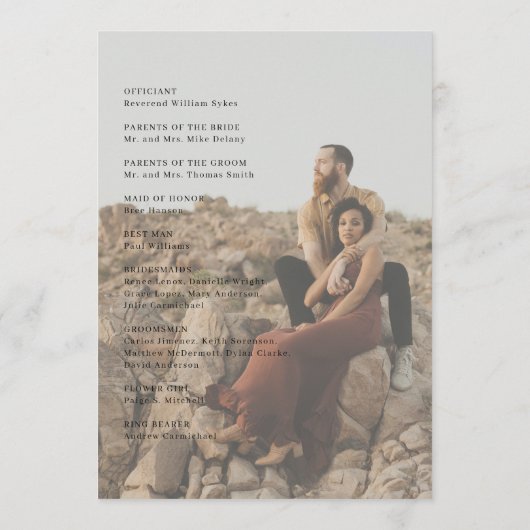 Schone foto Moderne bruiloft Programmakaart (Achterkant)