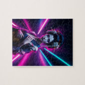 Schöne Geisha Puzzle mit Neon Hintergrund - Elegan Legpuzzel (Horizontaal)