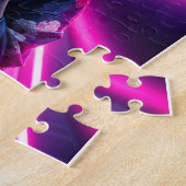 Schöne Geisha Puzzle mit Neon Hintergrund - Elegan Legpuzzel (Zijkant)