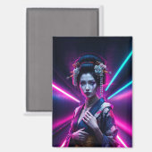 Schöne Geisha Puzzle mit Neon Hintergrund - Elegan Magneet (Voorkant / Achterkant)