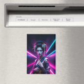 Schöne Geisha Puzzle mit Neon Hintergrund - Elegan Magneet (Insitu (Vaatwasser))