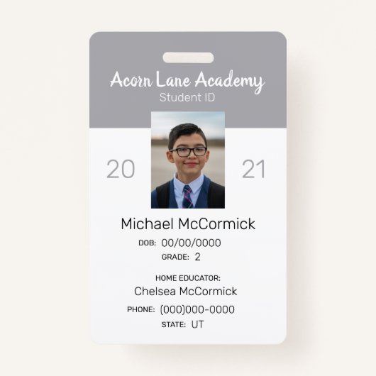 Schone grijze Homeschool Student ID Badge (Voorkant)