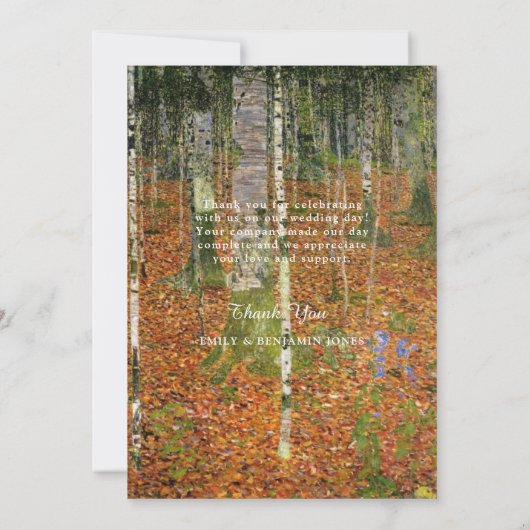 Schone kunst Gustav Klimt Forest Natuur bruiloft Bedankkaart (Achterkant)