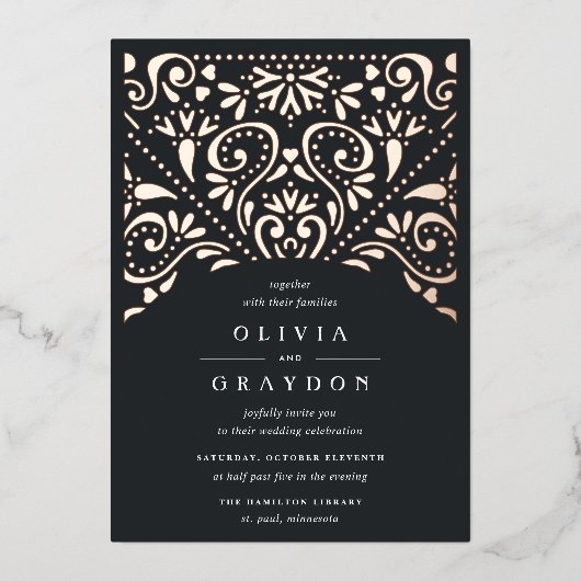 Schone kunsten |  Art Deco bruiloft Folie Uitnodiging (Voorkant)