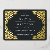 Schone kunsten | Elegante  Art Deco bruiloft Folie Uitnodiging (Voorkant)