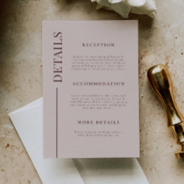 Schone lijn Mauve bruiloft details Informatiekaartje