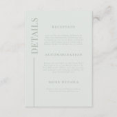 Schone lijn Sage Groene bruiloft Details Informatiekaartje (Voorkant)