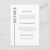 Schone lijn witte bruiloft details informatiekaartje (Voorkant)
