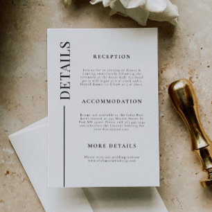 Schone lijn witte bruiloft details informatiekaartje