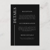 Schone lijn zwart bruiloft details informatiekaartje (Voorkant)