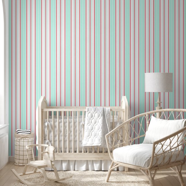 Schone lijnen Classy Mint en roze streep Behang (Kinderen)