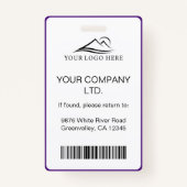 Schone minimale Paarse bedrijfs werknemer Foto-ID Badge (Achterkant)