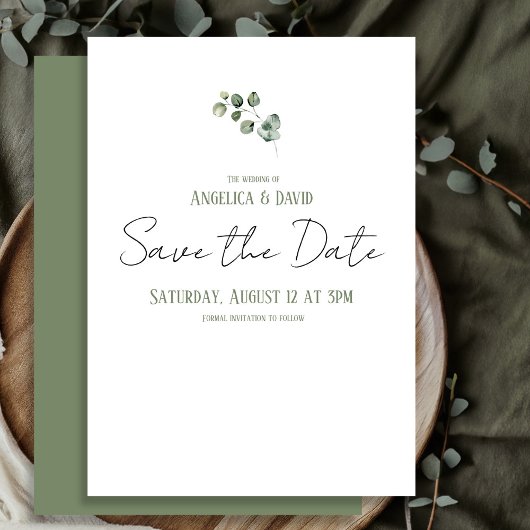 Schone minimalistische eucalyptus bruiloft save the date