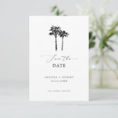 Schone minimalistische hand getrokken palmboom bru save the date (Staand voorkant)