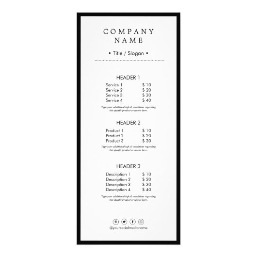 Schone minimalistische sociale media luxe zwart-wi reclamekaart (Voorkant)