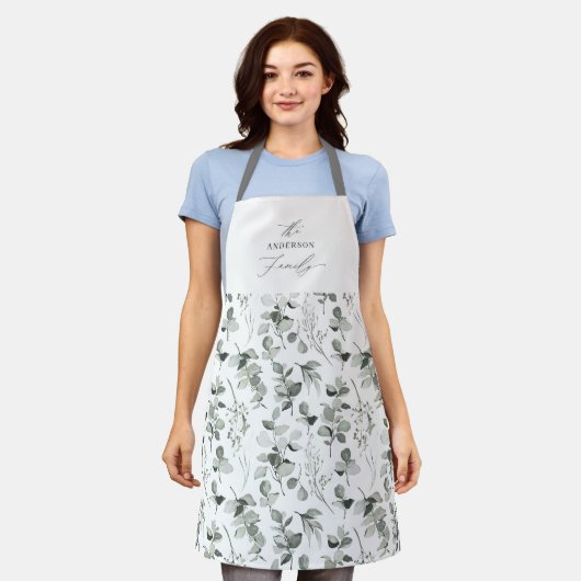 Schone, moderne, botanische groene groene vakantie schort (Gedragen)