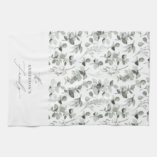 Schone, moderne, botanische groene groene vakantie theedoek (Horizontaal)