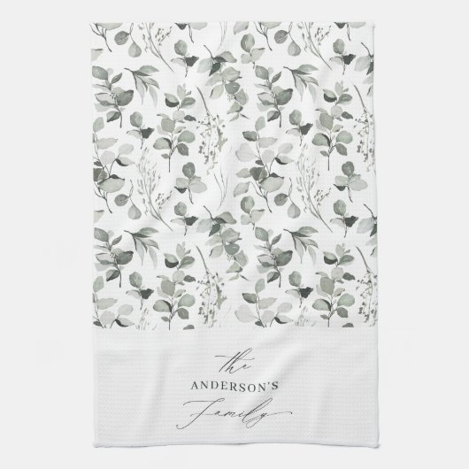 Schone, moderne, botanische groene groene vakantie theedoek (Verticaal)