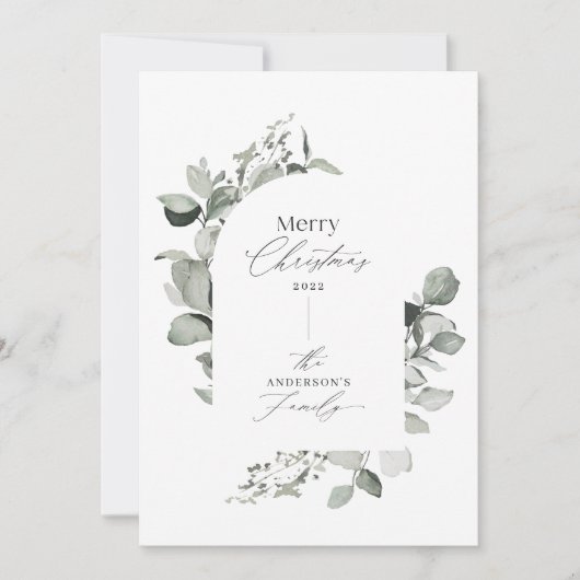 Schone moderne elegant botanische groene grijs feestdagenkaart (Voorkant)