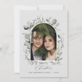 Schone moderne elegant botanische groene grijze fo feestdagenkaart (Voorkant)