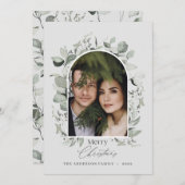 Schone moderne elegant botanische groene grijze fo feestdagenkaart (Voorkant / Achterkant)