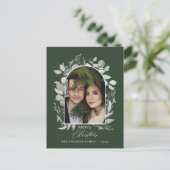 Schone moderne elegante botanische groene foto feestdagenkaart (Staand voorkant)