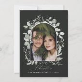 Schone moderne elegante botanische groene grijze f feestdagenkaart (Voorkant)