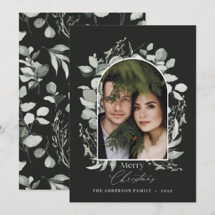 Schone moderne elegante botanische groene grijze f feestdagenkaart