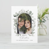 Schone moderne elegante botanische groene grijze f feestdagenkaart (Staand voorkant)